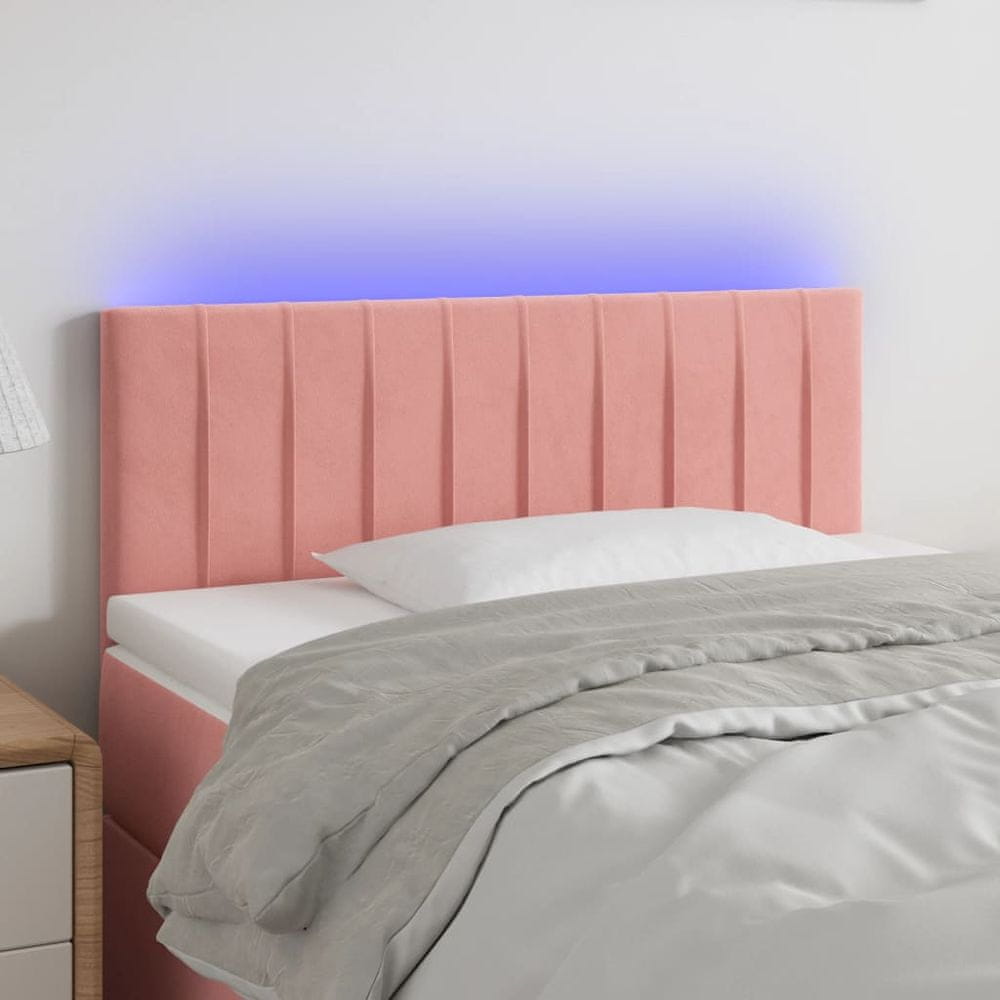 Vidaxl Čelo postele s LED ružové 100x5x78/88 cm zamat